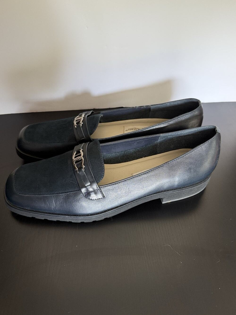 Vintage Etienne Aigner Loafers Womens 8.5 M Navy Blue Leather Suede Logo